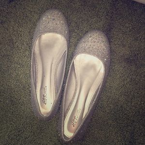 silver flat shoes, size 10 womens